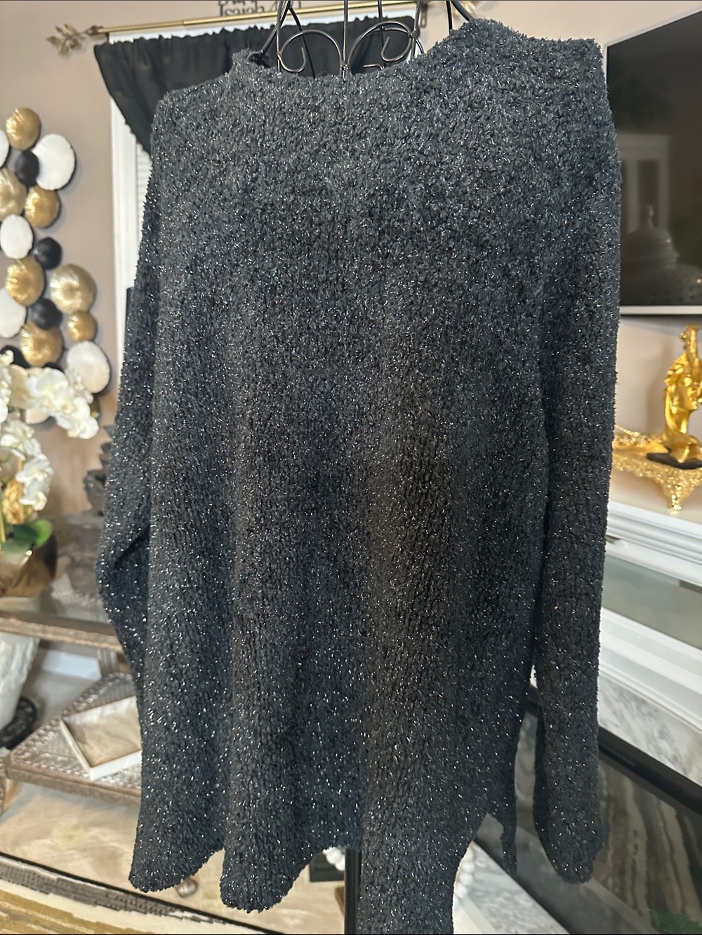 Carolyn Taylor Black Metallic Crew Neck Sweater